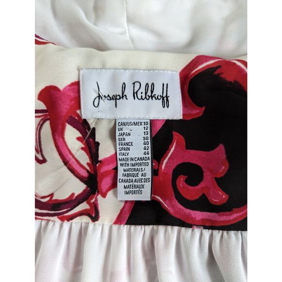 Joseph Ribkoff Scarf Print Paisley Dress Size 10 Fuschia White Black Belted - Picture 11 of 12